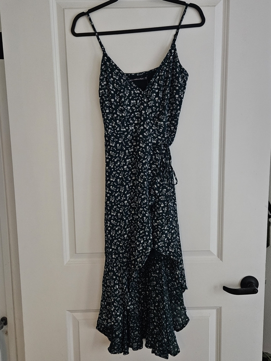 Abercrombie & Fitch Emerald Green Floral Wrap High-Low Dress NWT - Picture 2 of 7